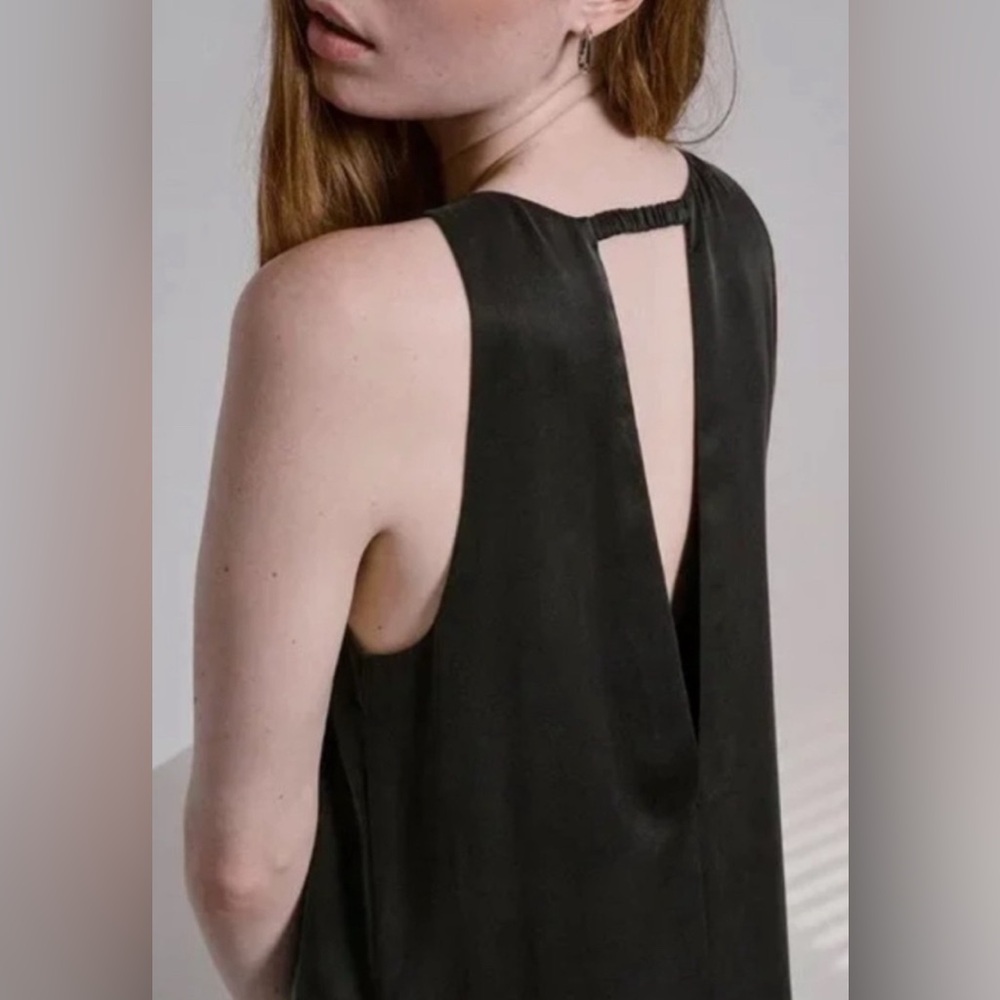 Lunya Washable Silk Racer Maxi Dress Navy Blue Deep V-Back Slit Minimalist L/XL - Picture 4 of 15